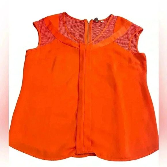 Kut from the Kloth Tops - Kut From The Kloth Orange Short Cap Sleeve Mesh Trimmed Rayon/Poly Shirt M